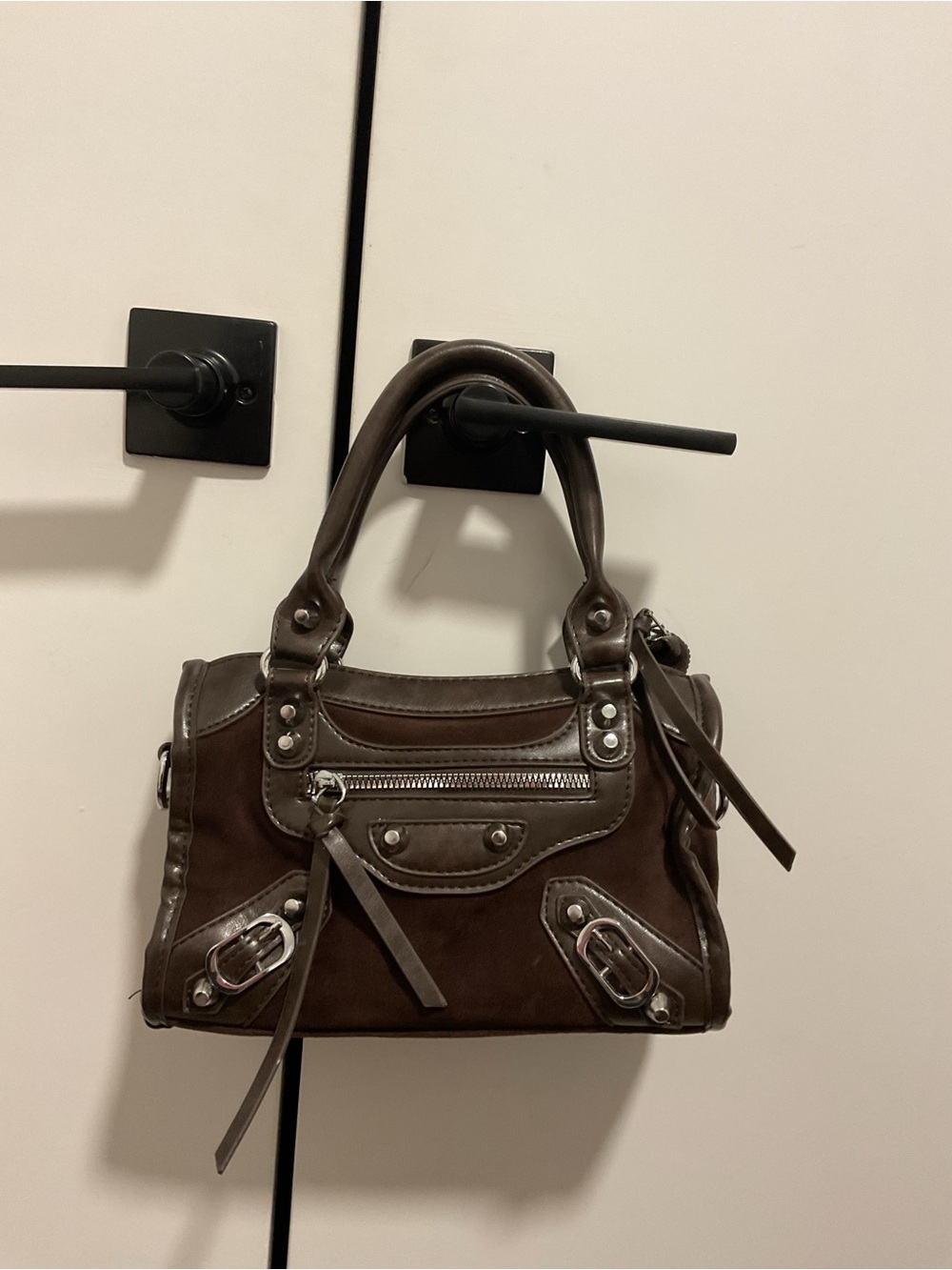 Brown suede and brown leather mini bag